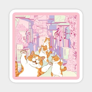 Dancing Cat in the City Magnet