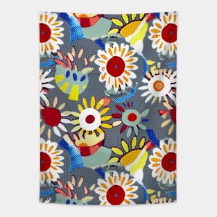 Halftone floral yellow red bue Tapestry