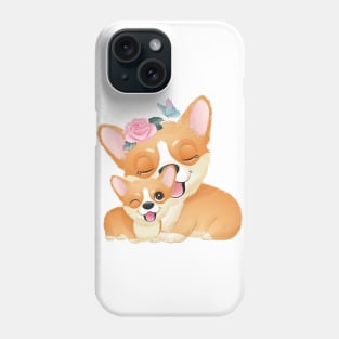 Cute little corgi mother and baby tshirt Phone Case