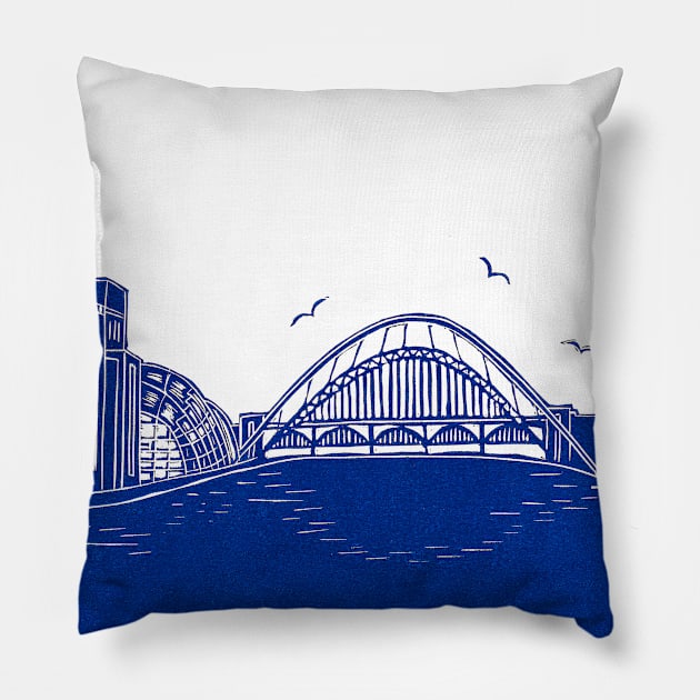 Newcastle Gateshead Quayside Linocut | Tyne Bridge | Baltic Arts | Sage Pillow by Maddybennettart