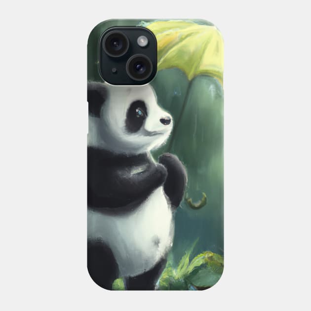 Panda with Leaf Umbrella Phone Case by maxcode