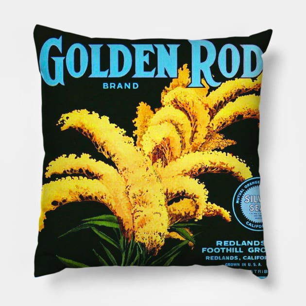 Redlands Golden Rod Brand Crate label Pillow by WAITE-SMITH VINTAGE ART