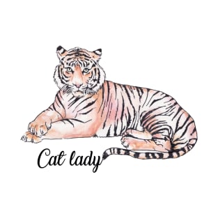 Cat Lady Funny Tiger Watercolor Illustration T-Shirt