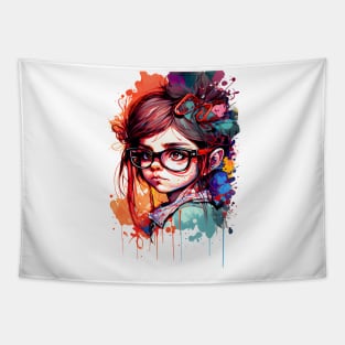 Cartoon Little Girl with Gelasses color Tapestry