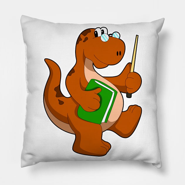 Dinosaur as Teacher with Book & Glasses Pillow by Markus Schnabel