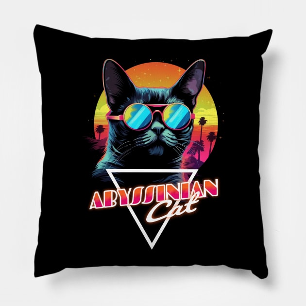 Retro Wave Abyssinian Cat Miami Shirt Pillow by Miami Neon Designs