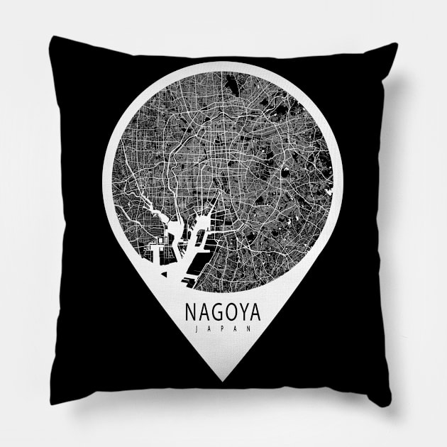 Nagoya, Japan City Map - Travel Pin Pillow by deMAP Studio