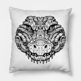 Biomechanical Crocodile: An Advanced Futuristic Graphic Artwork with Abstract Line Patterns Pillow