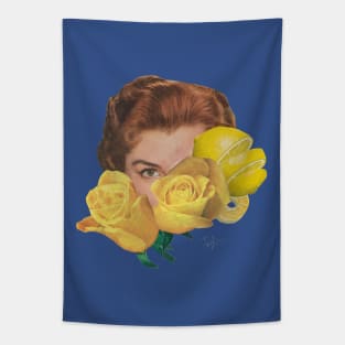 Woman between flowers and lemons Tapestry