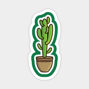 Green Cactus Plant In Vase Sticker vector illustration. Healthcare and Nature object icon concept. desert green cactus plant vector sticker design. Home plant cactus symbol graphic design. Magnet