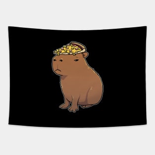 Capybara with a Hawaiian Pizza on its head Tapestry