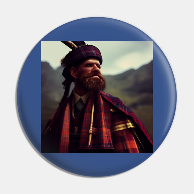 Scottish Highlander in Clan Tartan Pin by Grassroots Green