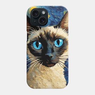 Adorable Siamese Cat Breed Painting in a Van Gogh Starry Night Art Style Phone Case