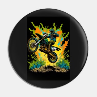 Dirt Bike With Green Paint Splash Design Pin