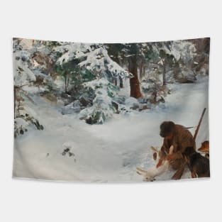 Winter Landscape with Hunters and Dogs by Bruno Liljefors Tapestry