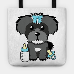 Cute baby schnauzer getting its milk and pacifier Tote