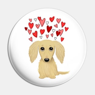 Cute Dog | Longhaired Cream Dachshund with Hearts Pin