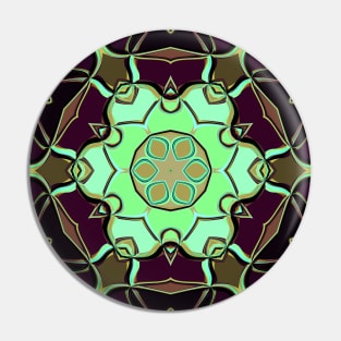 Cartoon Mandala Flower Green Purple and Black Pin