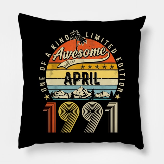 Awesome Since April 1991 Vintage 32nd Birthday Pillow by Vintage White Rose Bouquets