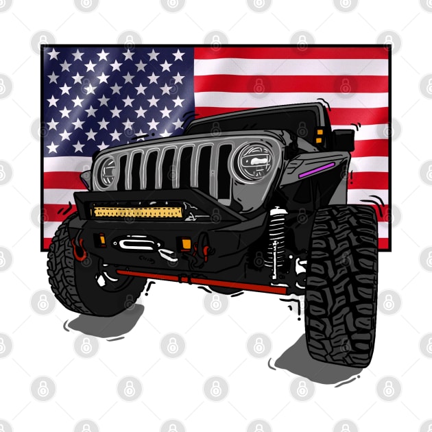 Jeep with American Flag - Grey Essential by 4x4 Sketch