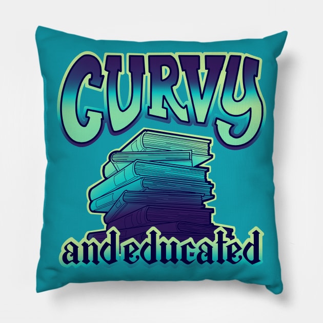 Curvy and educated, stack of aqua blue books Pillow by weilertsen