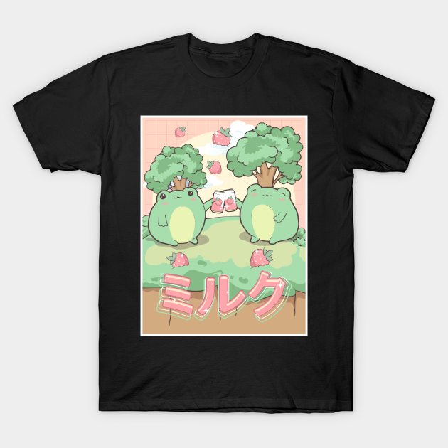 Discover Cottagecore Aesthetic Kawaii Frog Japanese Strawberry Milk Gift - Cottagecore - T-Shirt