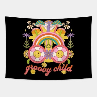 Groovy Child Retro Hippie Design in Bold Colors Tapestry