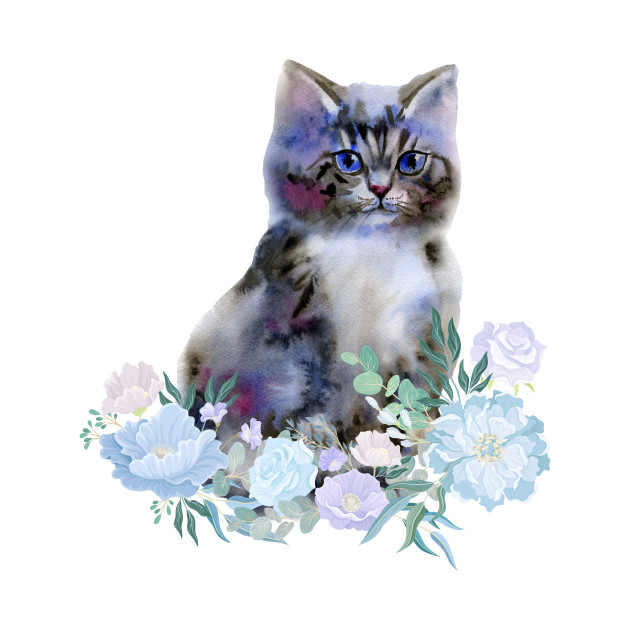 Kitten and Blue Flowers - Cat Lover Gifts - Phone Case