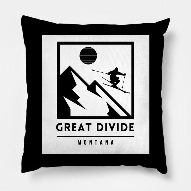 Great Divide ski Montana USA Pillow by UbunTo