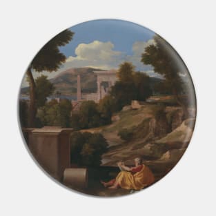 Landscape with Saint John on Patmos by Nicolas Poussin Pin