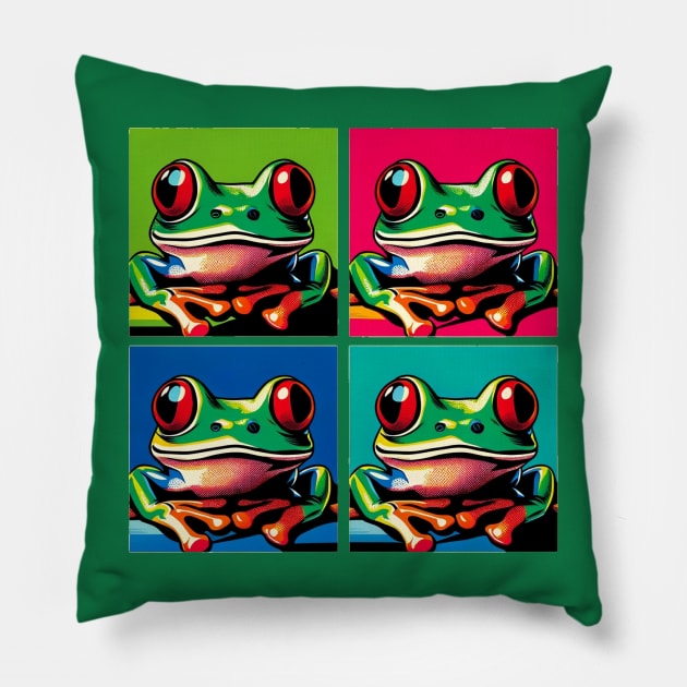 Red-Eyed Tree Frog Pop Art - Cool Frog Pillow by PawPopArt