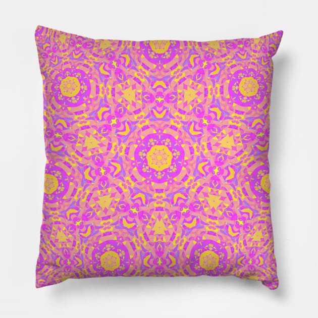 Psychedelic Funky Colorful Symmetrical Fractal Mandala Abstract Digital Art Pillow by Kaleiope_Studio