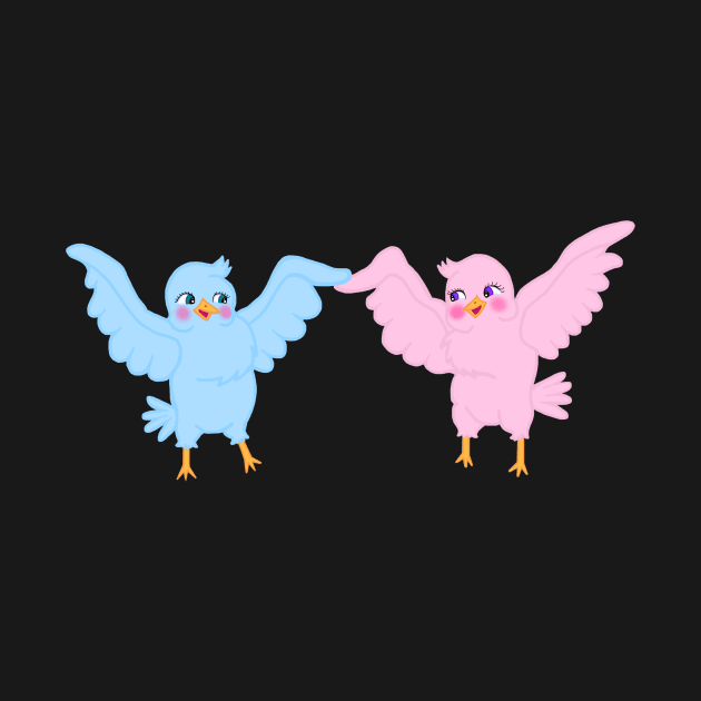 Cute Cartoon Dancing Blue and Pink Birds by Art by Deborah Camp