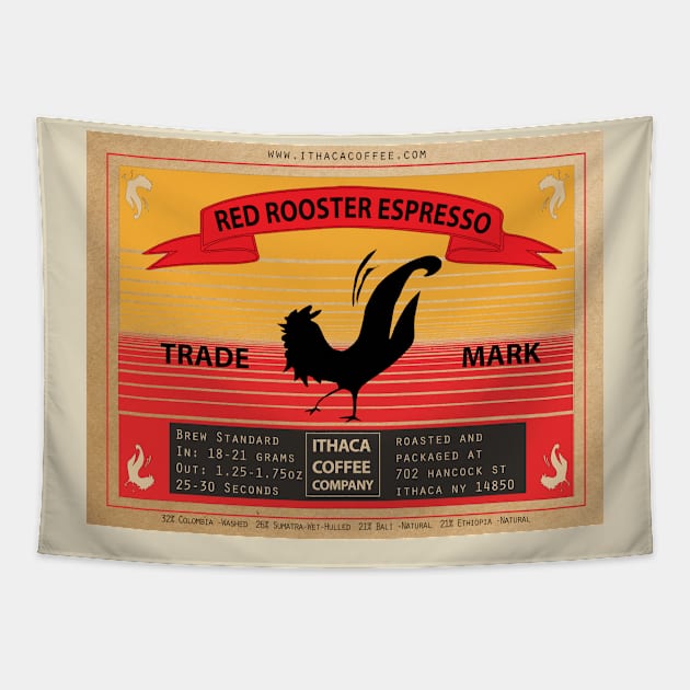 Red Rooster Espresso Vintage Matchbox Label Tapestry by RED ROOSTER