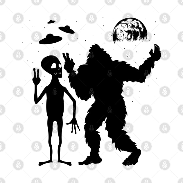 Bigfoot And Alien Take Selfies by Tesszero