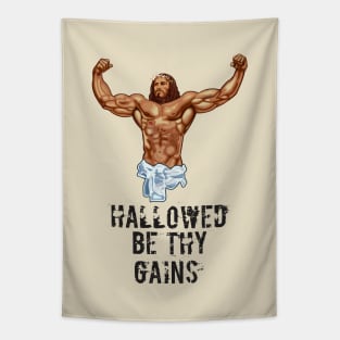 Hallowed be thy gains - Swole Jesus - Jesus is your homie so remember to pray to become swole af! - Distressed Tapestry