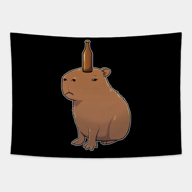 Capybara with Beer on its head Tapestry by capydays