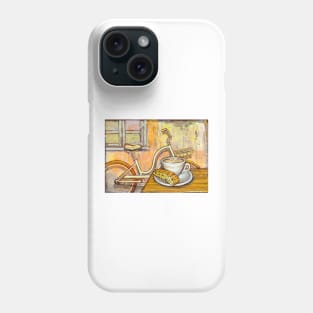 Cream Electra Town bicycle with cappuccino and biscotti Phone Case