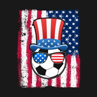 Soccer Ball American Flag 4th of July Funny Gift T-Shirt