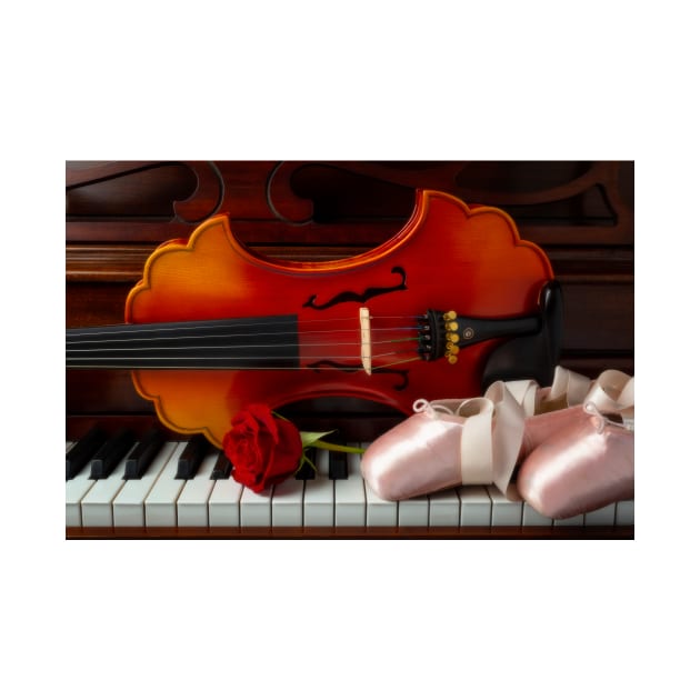 Baroque Violin And Ballet Slippers With Red Rose by photogarry