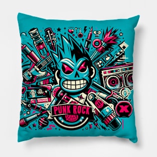 Melodic Mutiny: Punk Rock Vector Design Pillow