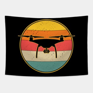 Retro Drone Pilot - Vintage Sunset Aviator Flying Quadcopter Tapestry