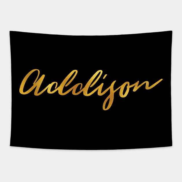 Addison Name Hand Lettering in Gold Letters Tapestry by Pixel On Fire