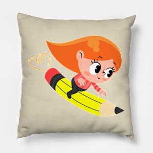 Girl Flying Pencil Pillow