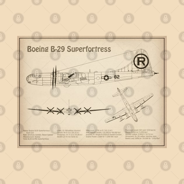 Boeing B-29 Superfortress Enola Gay - Airplane Blueprint - SD by SPJE Illustration Photography