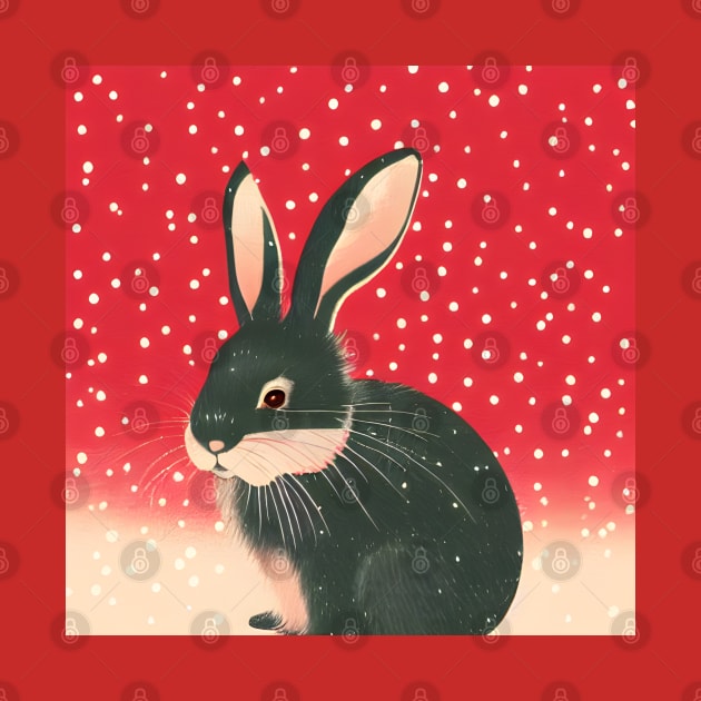 Red Christmas Snow American Black Cute Mini Rex Bunny in Merry Christmas New Year Vibes by wigobun