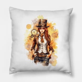 Watercolor Steampunk Girl #4 Pillow