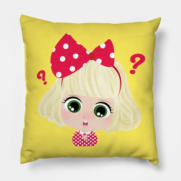 Cute Little Girl With Red Bo Pillow by Phat Design