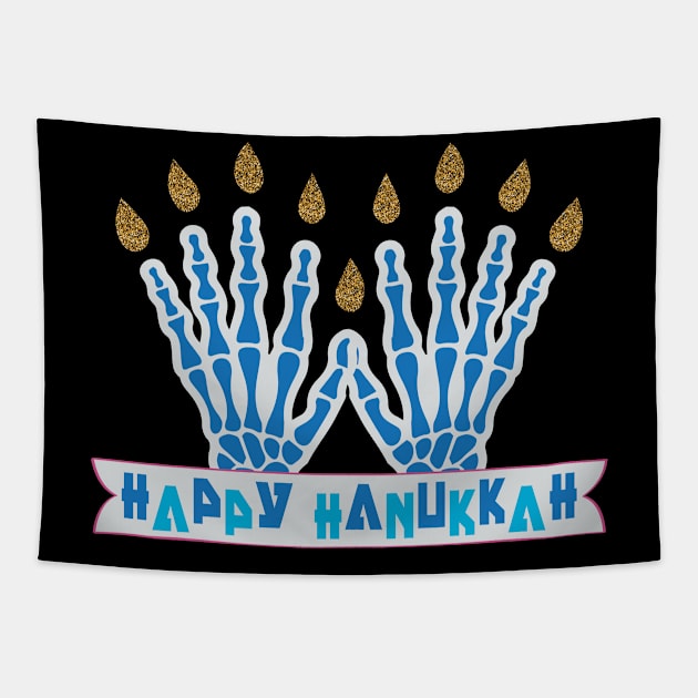 Hanukkah skeleton fingers menorah Tapestry by mckinney