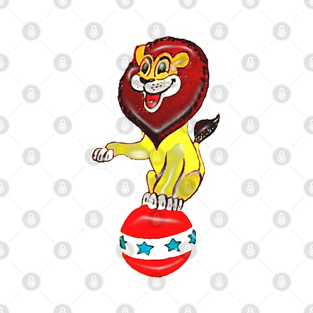 Funny circus lion balancing on the ball by Marccelus
